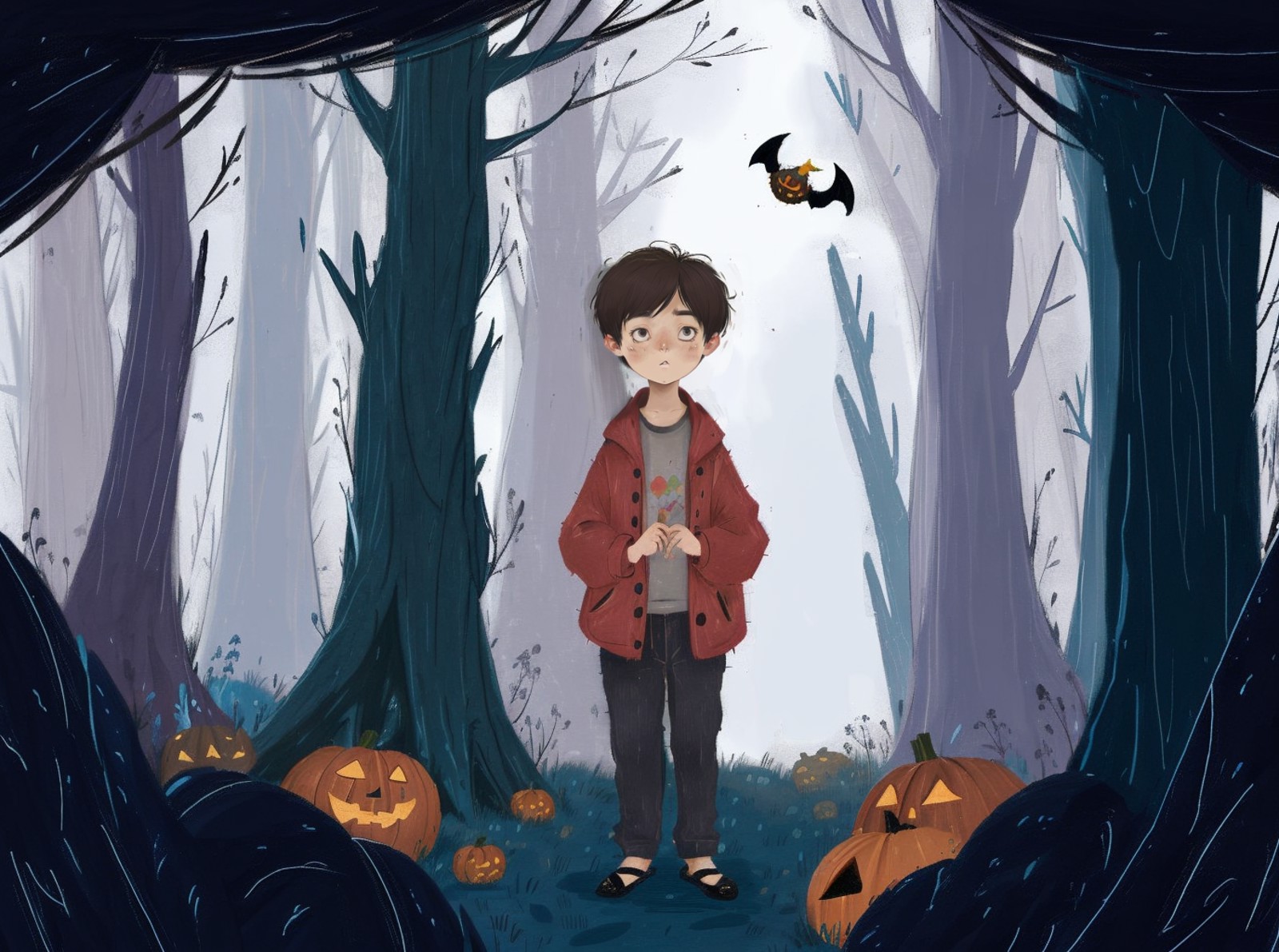 03902-3620791468-best quality,masterpiece,ultra high res,childpaiting,((1boy)),solo,crayon drawing,_night,outdoors,surreal,halloween,bat,terrible.png